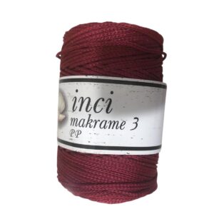 3 mm Bordo Makrome İpi Polyester – Güçlü ve Uzun Ömürlü Hobi İpi